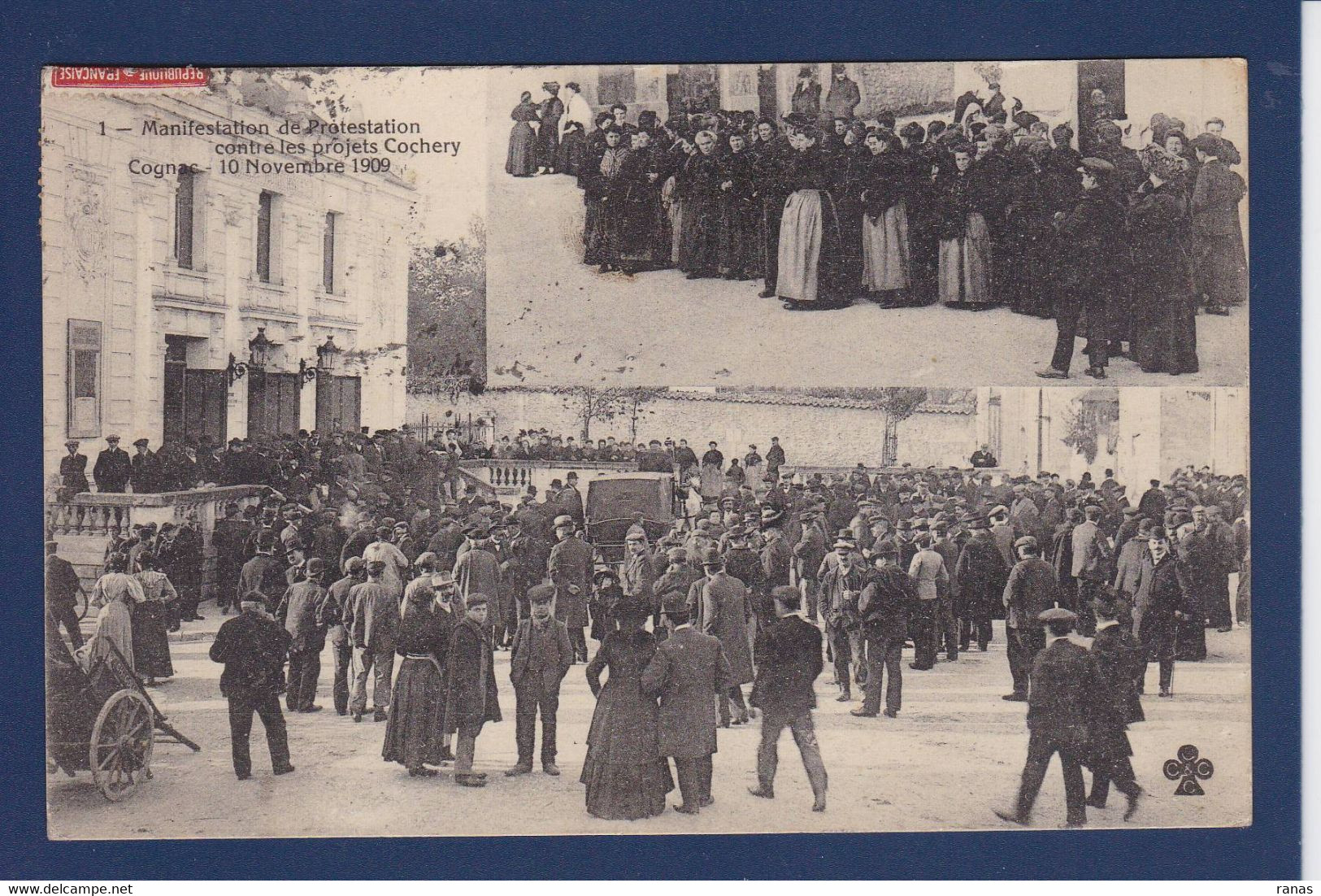 CPA [16] Charente > Cognac 1909 Manifestation Contre Le Projet COCHERY Circulé Voir Dos - Cognac