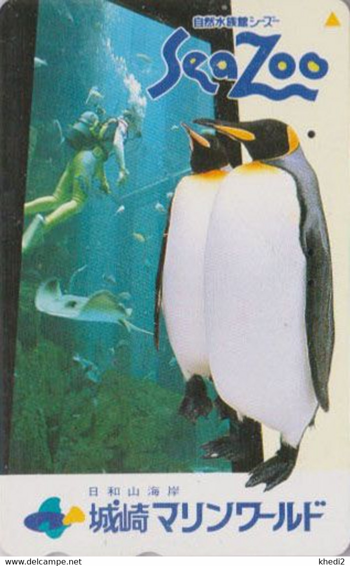 TC JAPON / 110-011 - ANIMAL - OISEAU - MANCHOT EMPEREUR & PLONGEE - EMPEROR PENGUIN BIRD MANTA & DIVING JAPAN PC -  5454 - Pinguïns & Vetganzen
