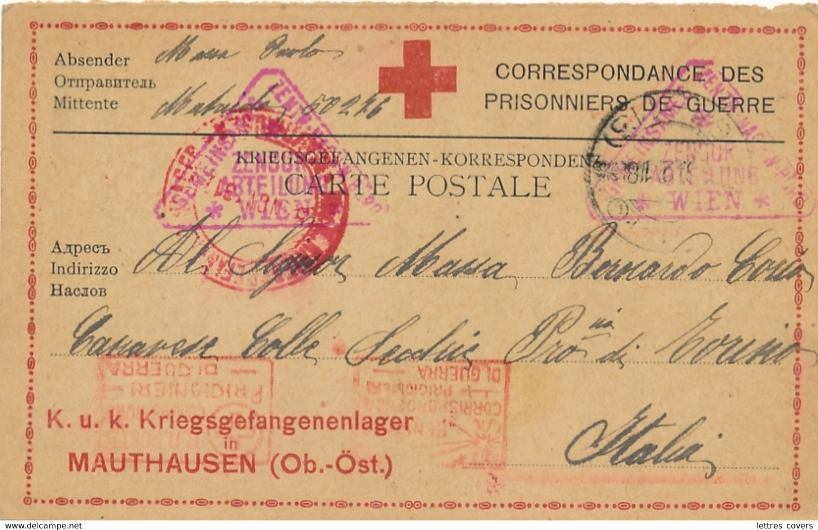 MAUTHAUSEN KRIEGSGEFANGEN LAGER AUSTRIA PRIGIONIERO GUERRA  ZENSUR VERIFICATO  - Croix Rouge Prisonnier Carte Franchise - WW1 (I Guerra Mundial)