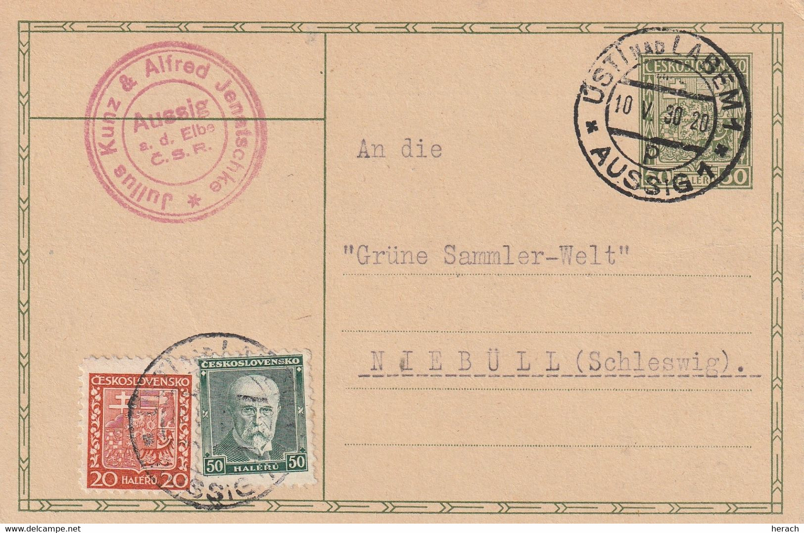 Tchécoslovaquie Entier Postal Pour L'Allemagne 1930 - Non Classificati