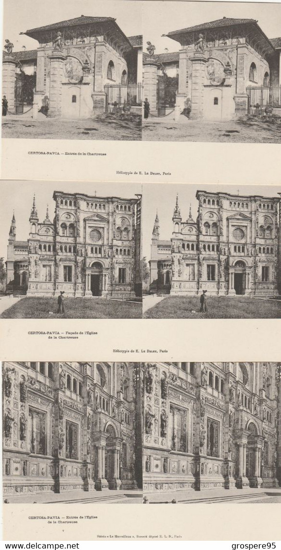 CERTOSA PAVIA LOMBARDIA ITALIE 3 CARTES STEREOSCOPIQUES PRECURSEURS RARES - Cartes Stéréoscopiques