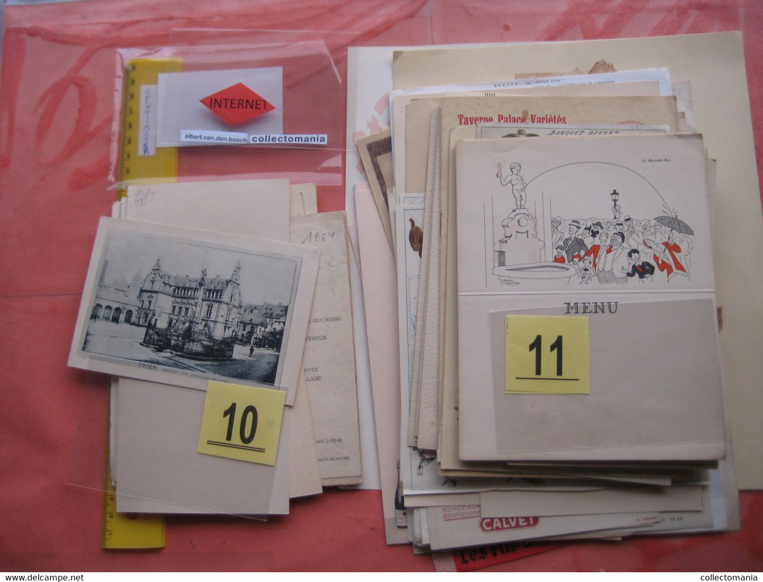 lot oude MENUS, wijn hotels illustrators champagne reklame PUB voeding Jacobert Esso Lithos   1880 tot 1930'