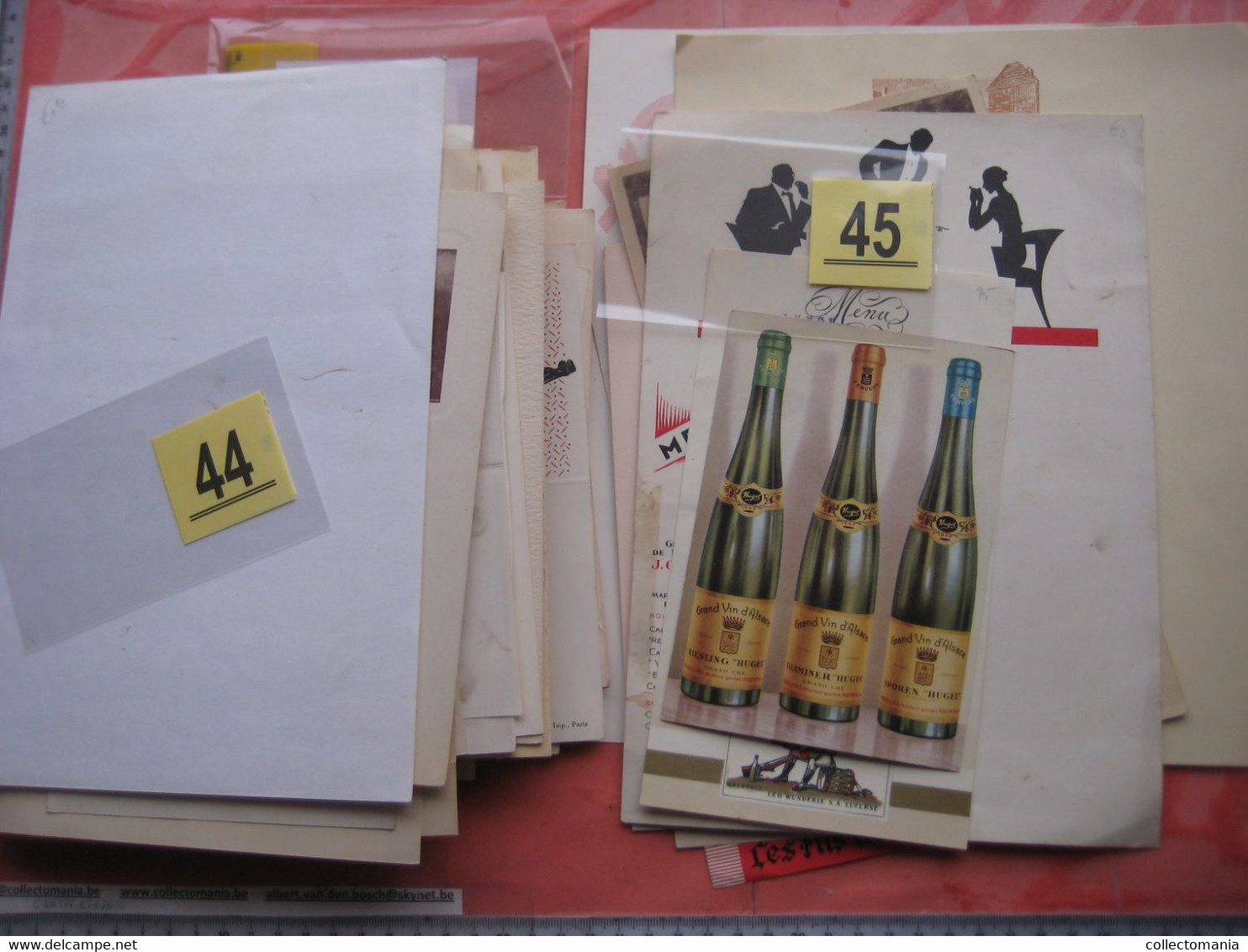 lot oude MENUS, wijn hotels illustrators champagne reklame PUB voeding Jacobert Esso Lithos   1880 tot 1930'