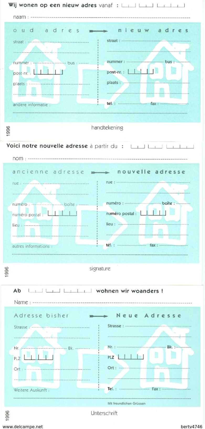 1996 - 3 X CA/AV 30 Mutapost - 3 Talen/3 Langues (2 Scans) - Avis Changement Adresse