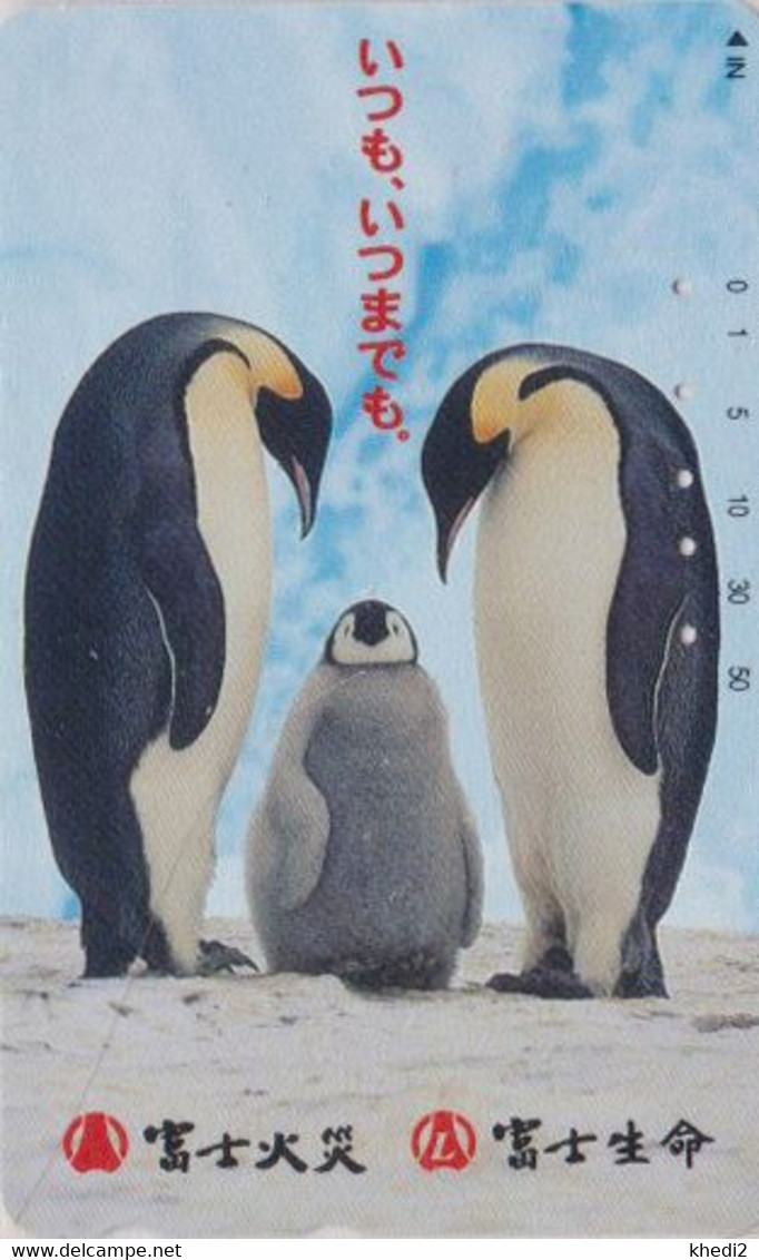 TC JAPON / 110-011 - ANIMAL OISEAU - MANCHOT EMPEREUR & Bébé - EMPEROR PENGUIN BIRD JAPAN Phonecard - BE 5462 - Pingueinos