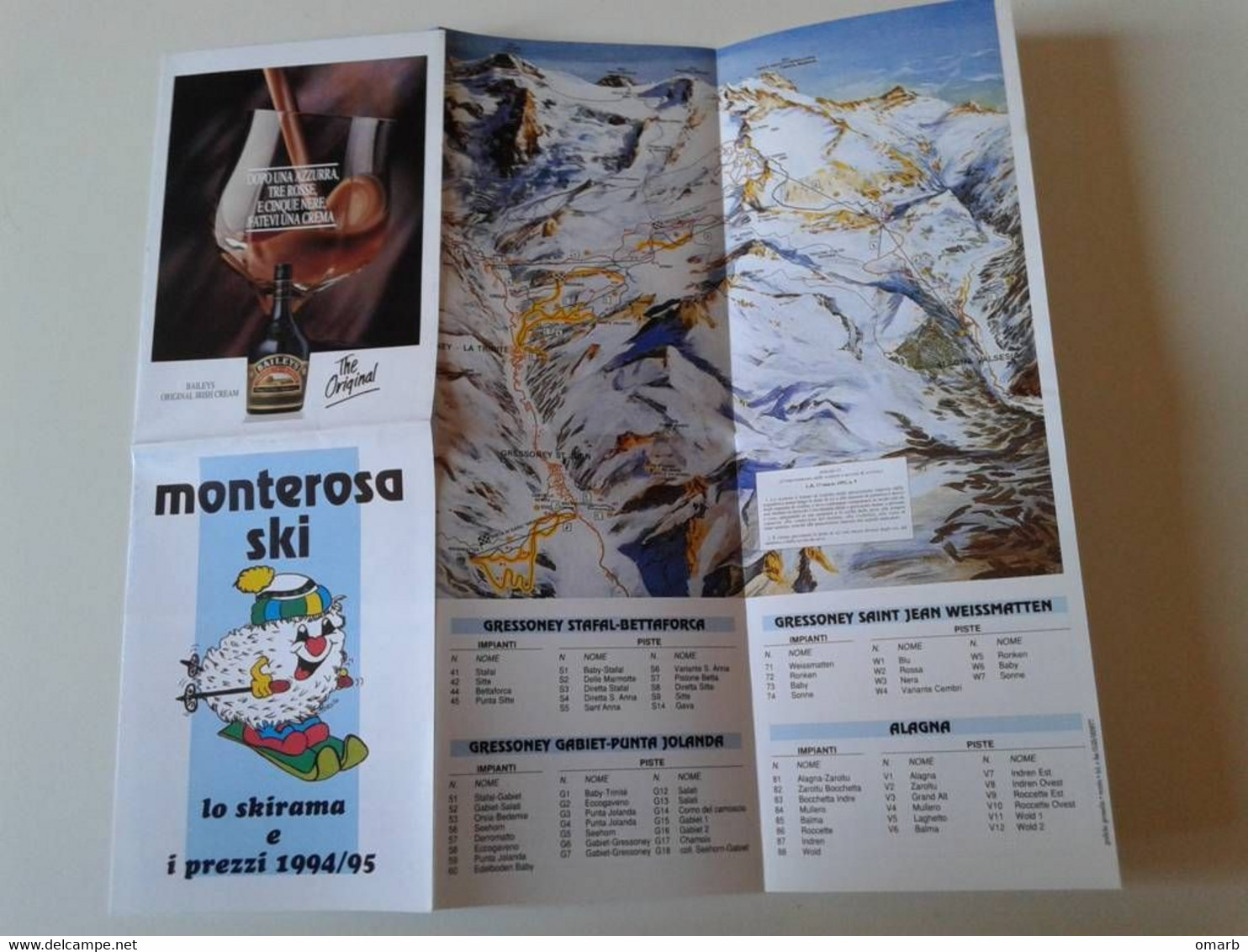 Alt1147 Skirama Area Pocket Map Mappa Piste Sci Impianti Risalita Skilift Cablecar Monterosa Ski Vintage 1994 - Invierno