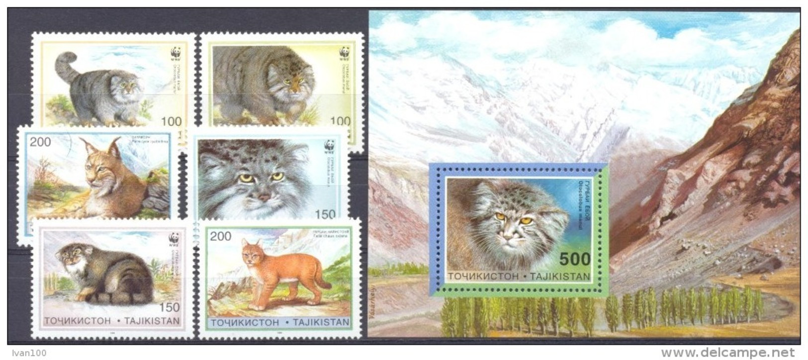 1996. Tajikistan, WWF, Wild Cats, 6v + S/s, Mint/** - Tadschikistan