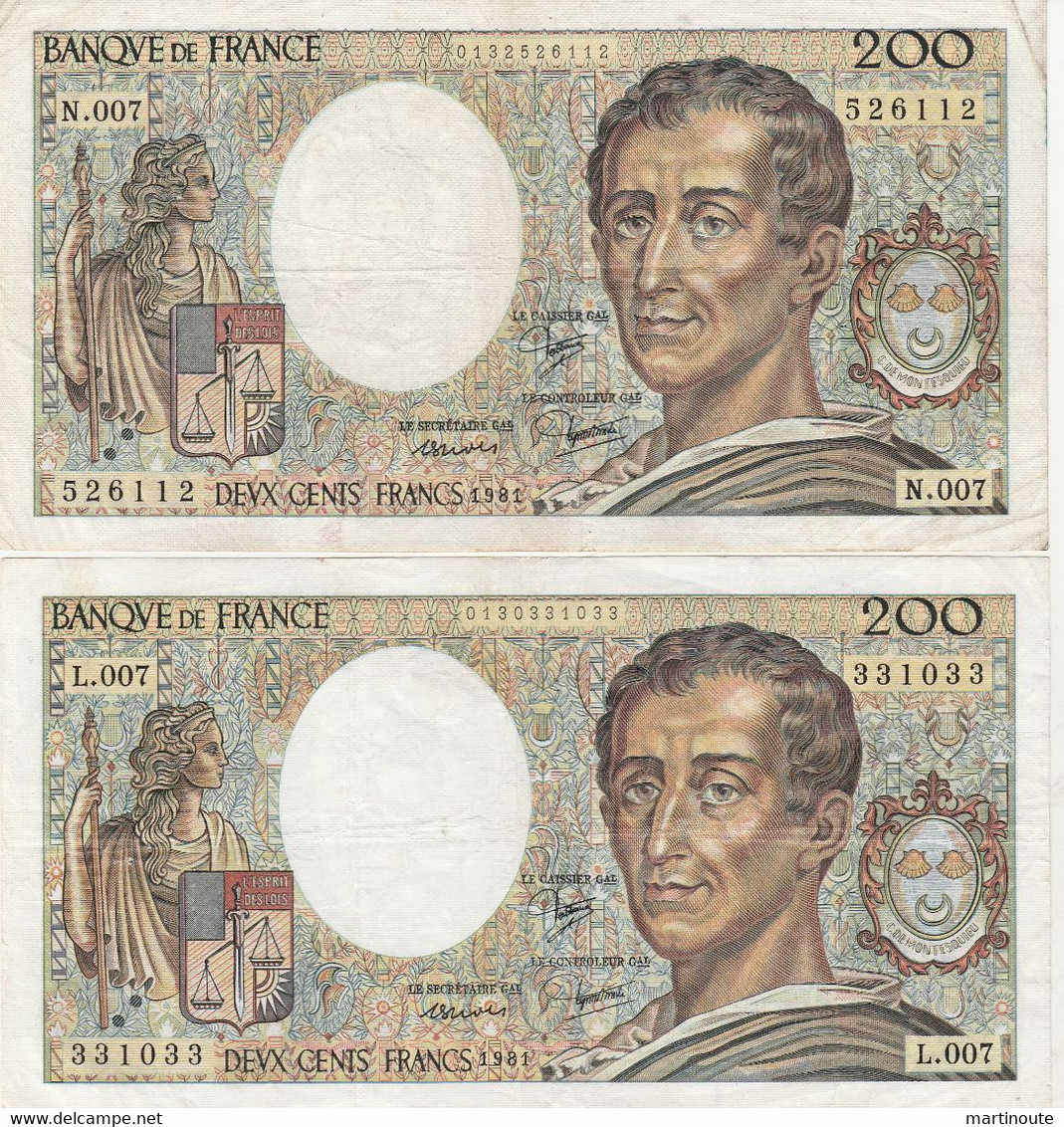 Bon Lot De 5 Billets De 200 Francs De 1981. - Lots & Kiloware - Banknotes