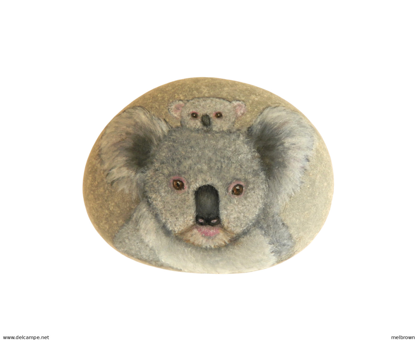 Original Painting Of A Koala Bear And Baby On A Smooth Beach Stone Paperweight - Presse-papiers