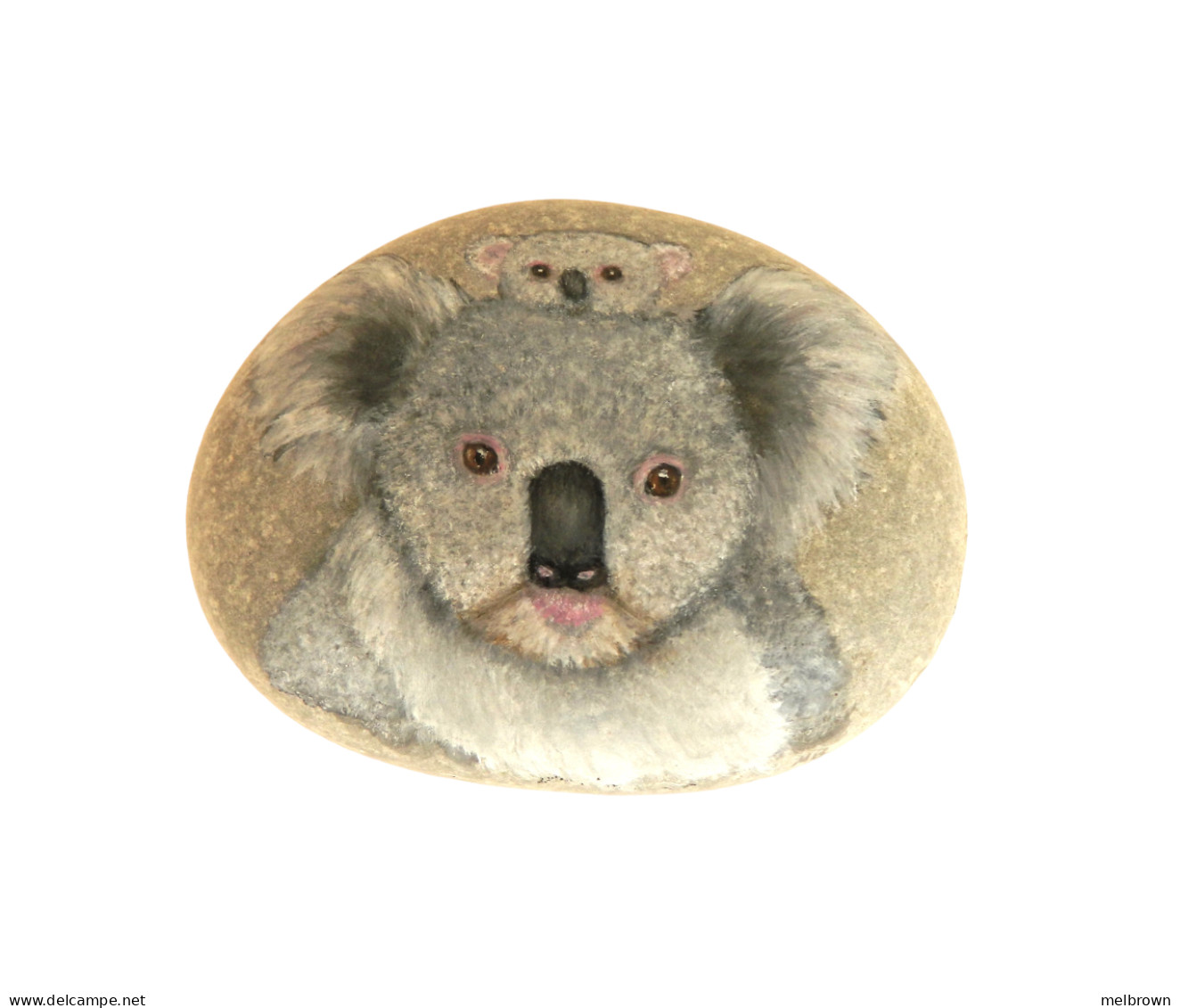 Original Painting Of A Koala Bear And Baby On A Smooth Beach Stone Paperweight - Presse-papiers