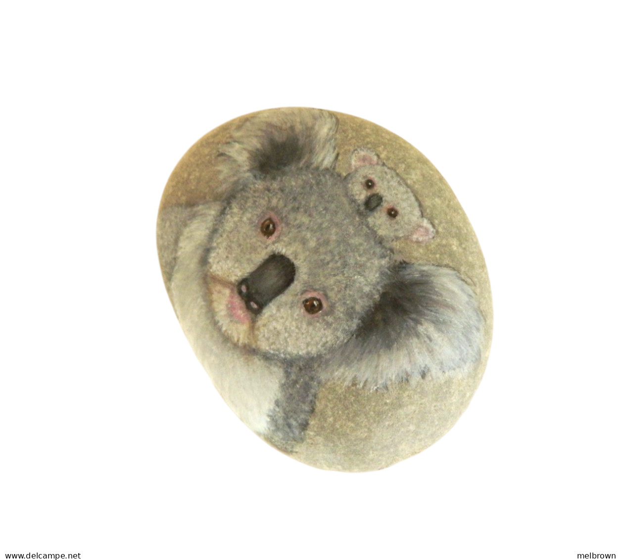 KOALA BEAR And BABY Hand Painted On A Smooth Beach Stone Paperweight - Animals