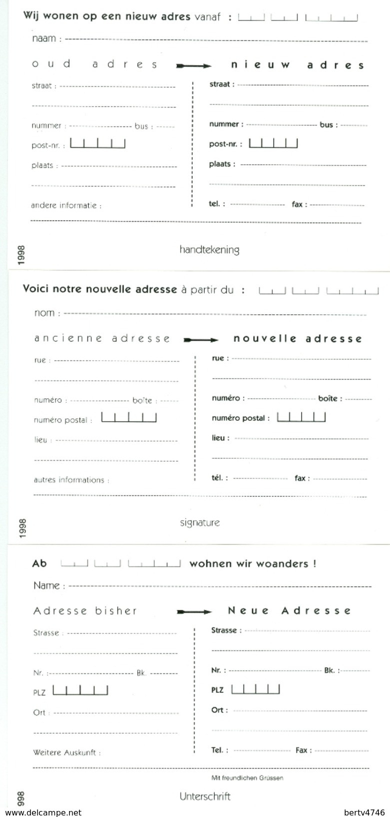 1998 - 3 X CA/AV 32  Post - 3 Talen/3 Langues (2 Scans) - Adreswijziging