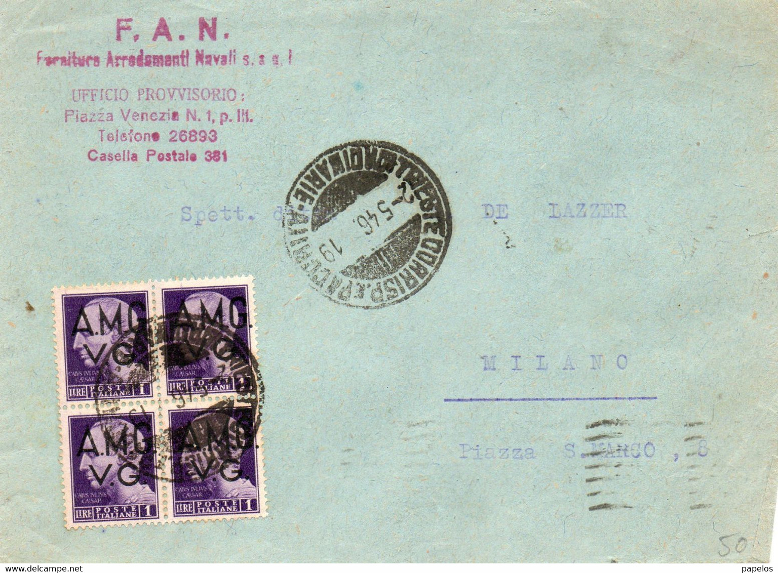 1946 LETTERA CON ANNULLO TRIESTE A.M.G.V.G - Storia Postale