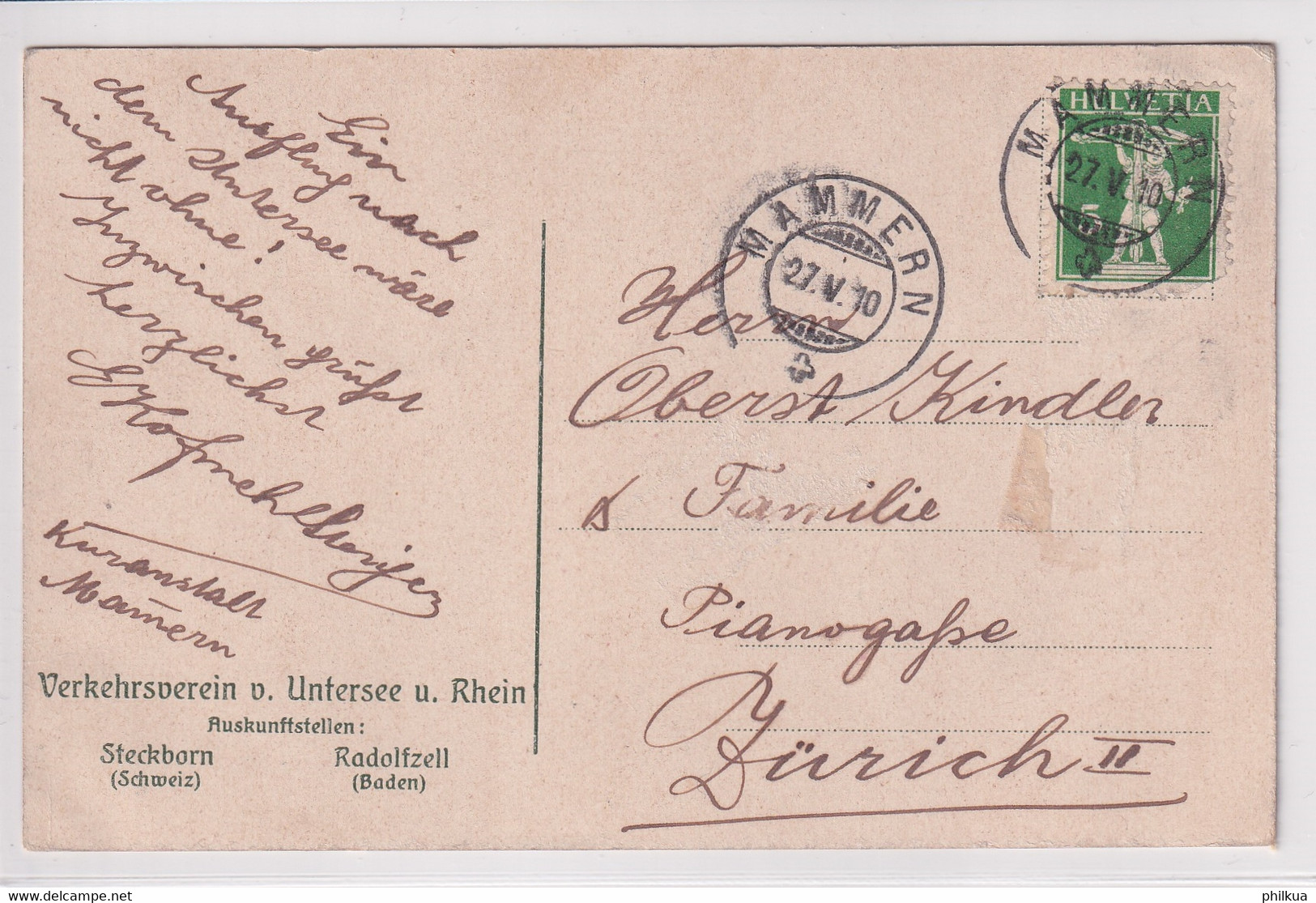 Untersee Und Rhein - Verkehrsverein V. Untersee U. Rhein - Stckborn - Radolfszell - Gel. 27.05.1910 Mammern - Zürich - Mammern