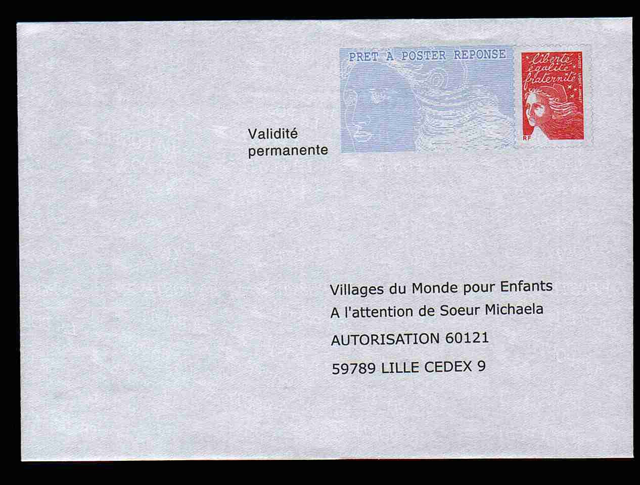 Entier Postal PAP Réponse Villages Du Monde Pour Enfants. Autorisation 60121, N° Au Dos: 0313236 - Prêts-à-poster: Réponse /Luquet