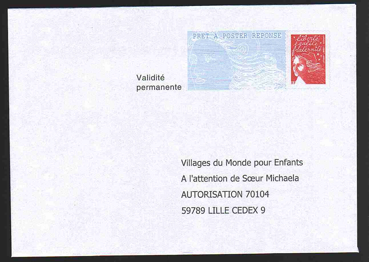 Entier Postal PAP Réponse Villages Du Monde Pour Enfants. Autorisation 70104, N° Au Dos: 0404170 - Prêts-à-poster:Answer/Luquet