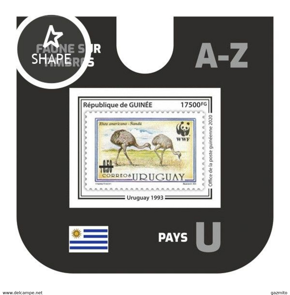 Guinea 2020, WWF On Stamps, Ostrich, BF IMPERFORATED - Straussen- Und Laufvögel