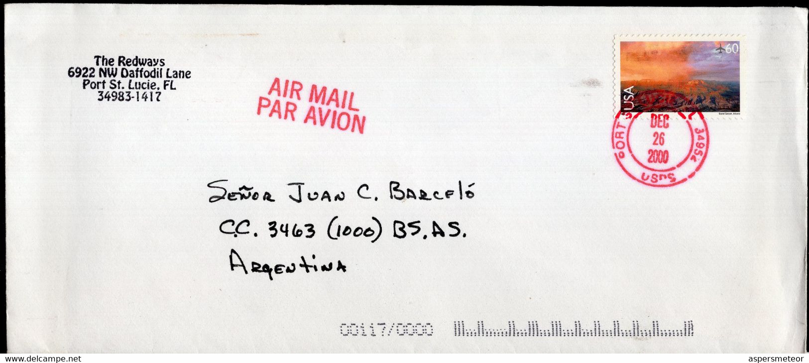 USA - 2000 - Letter - The Redways - Sent To Buenos Aires, Argentina - Air Mail - A1RR2 - Cartas & Documentos