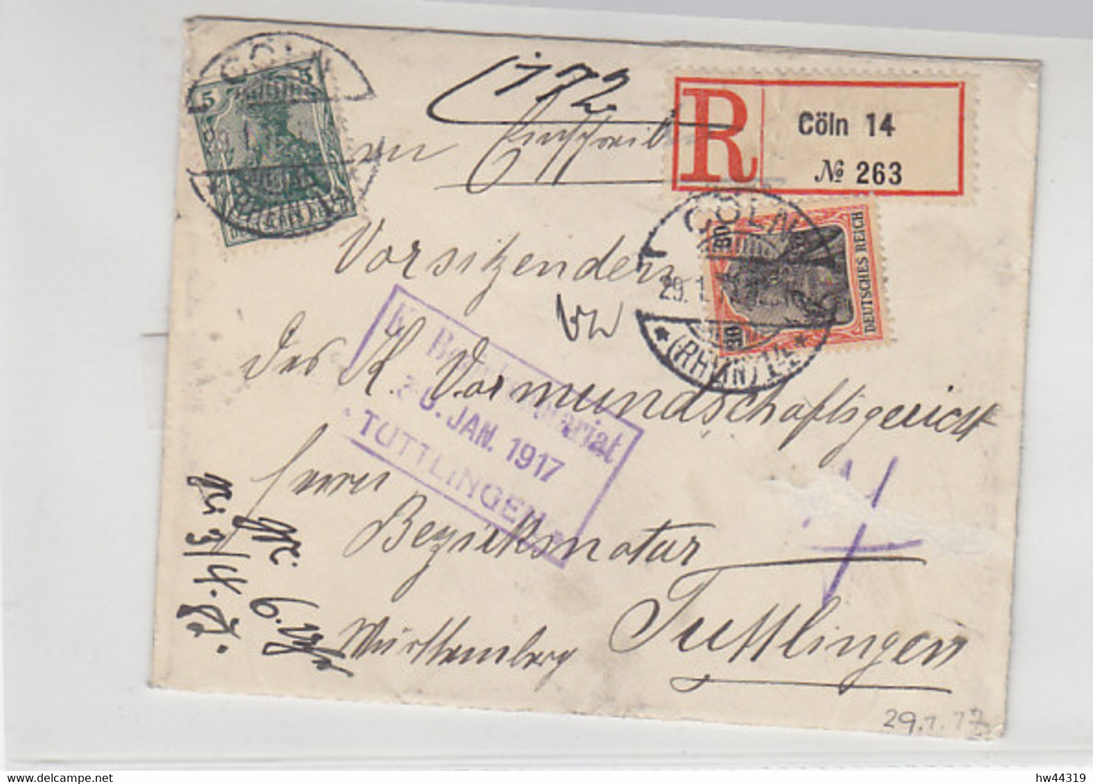R-Brief Aus CÖLN 14 29.1.17 Nach Tuttlingen - Storia Postale
