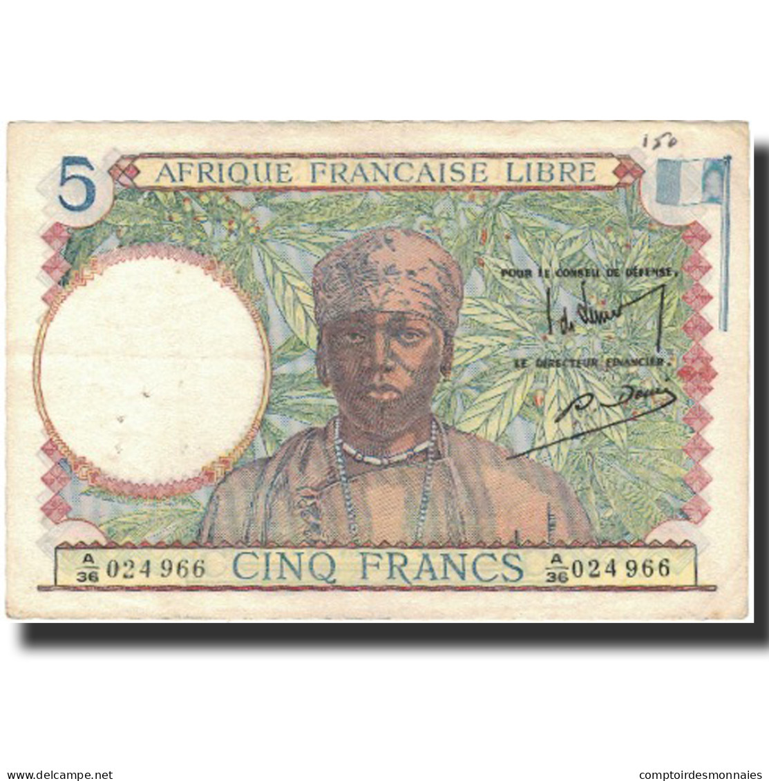 Billet, Afrique-Équatoriale Française, 5 Francs, Undated (1942), KM:6a, TTB+ - Stati Centrafricani