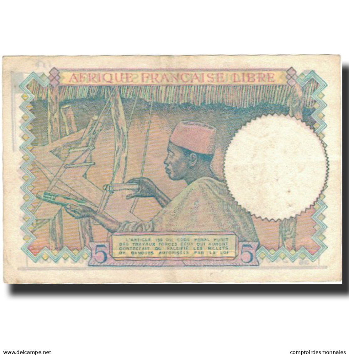 Billet, Afrique-Équatoriale Française, 5 Francs, Undated (1942), KM:6a, TTB+ - Central African States