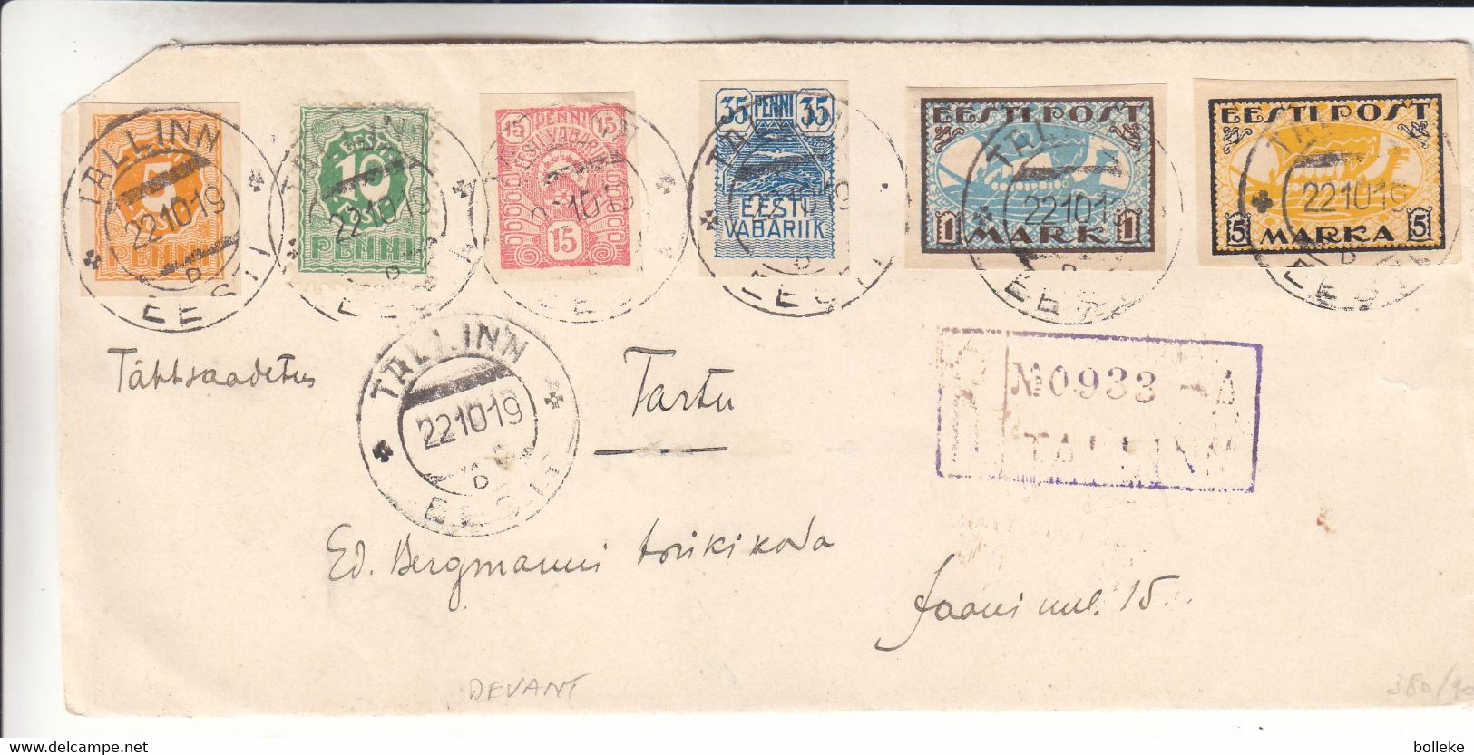 Estonie - Devant De Lettre Recom De 1919 - Oblit Tallinn - Exp Vers Tartu - - Estonie