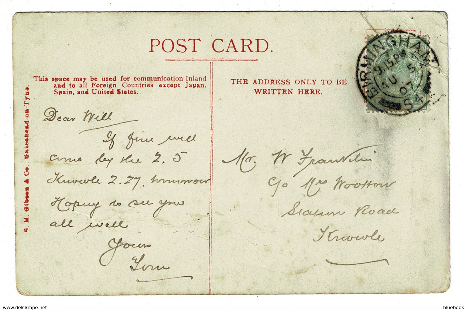 Ref 1467 - 1907 Postcard - Norfolk House Gateshead Area - Durham - Autres & Non Classés