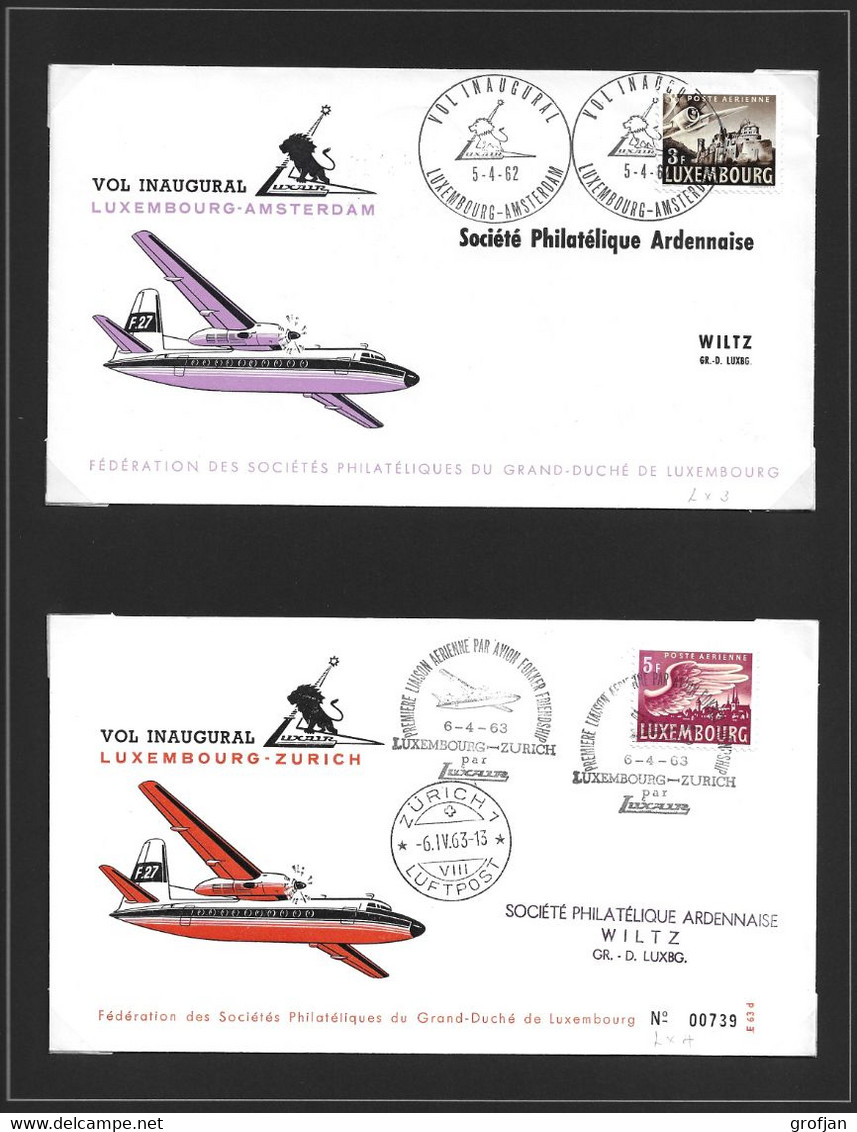 Luxembourg - Post Aérienne - Luftpost - Collection Vols Luxair LX1-LX21 Sur Feuilles Lindner - Collections
