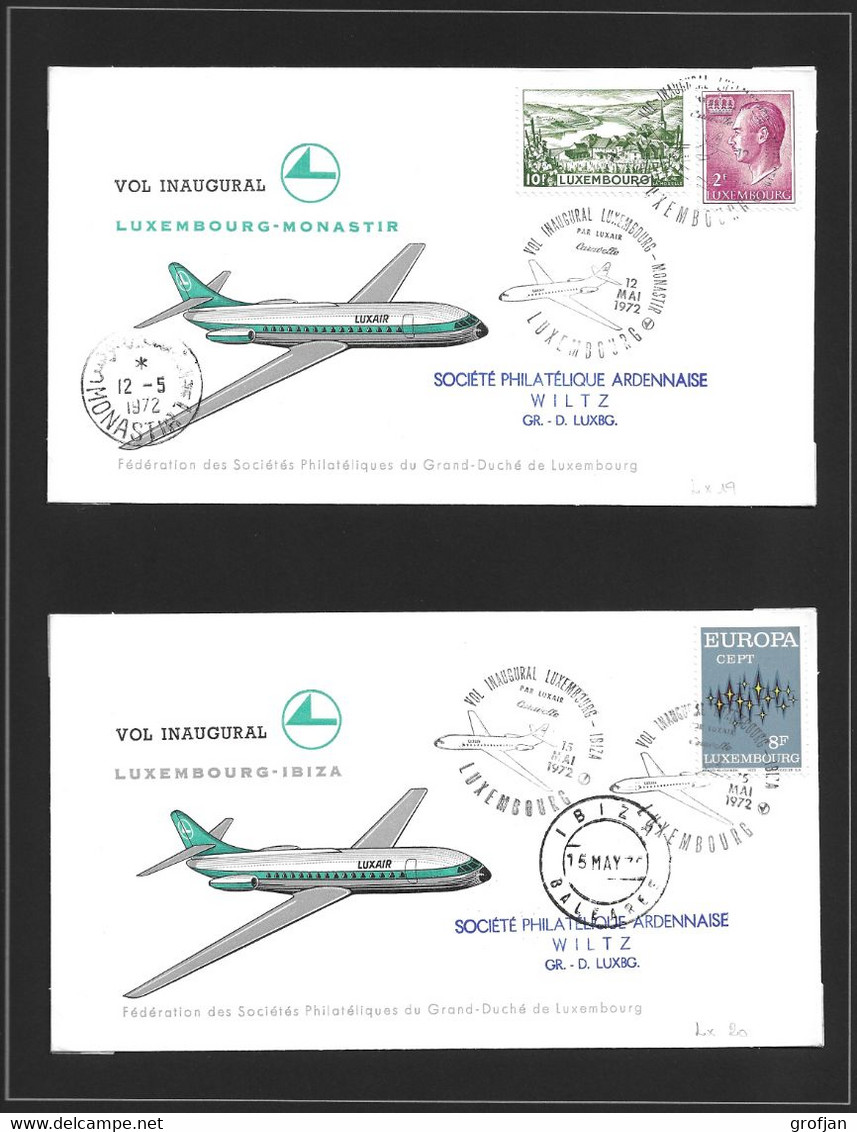 Luxembourg - Post aérienne - Luftpost - Collection Vols Luxair LX1-LX21 sur feuilles Lindner