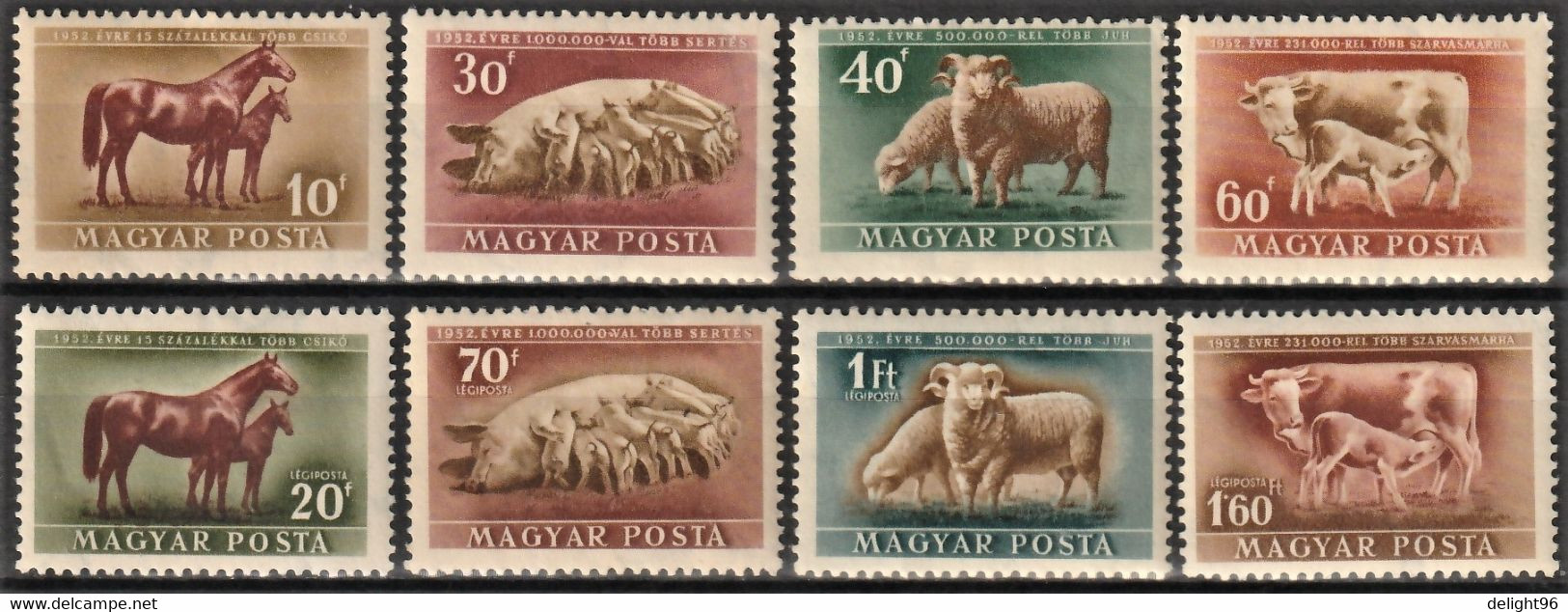 1951 Hungary Livestock Breeding: Horse, Domestic Pig, Sheep, Cattle Set (** / MNH / UMM) - Farm