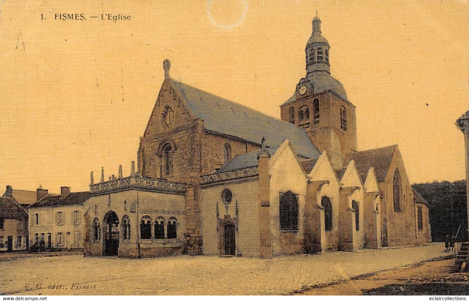 Fismes        51            L'église.  Colorisée Et Toilée              (voir Scan) - Fismes