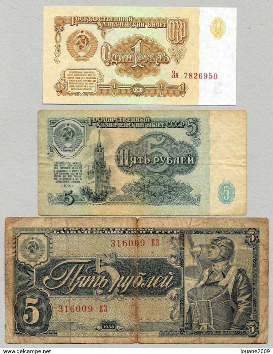 Russie - 1 - 5 Roubles 1961 1938 Lot 3 Billets - Russia