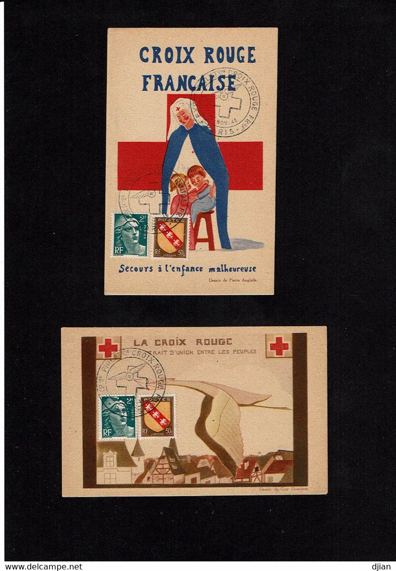 FRANCE  2 Cartes CROIX ROUGE 1946 - Red Cross