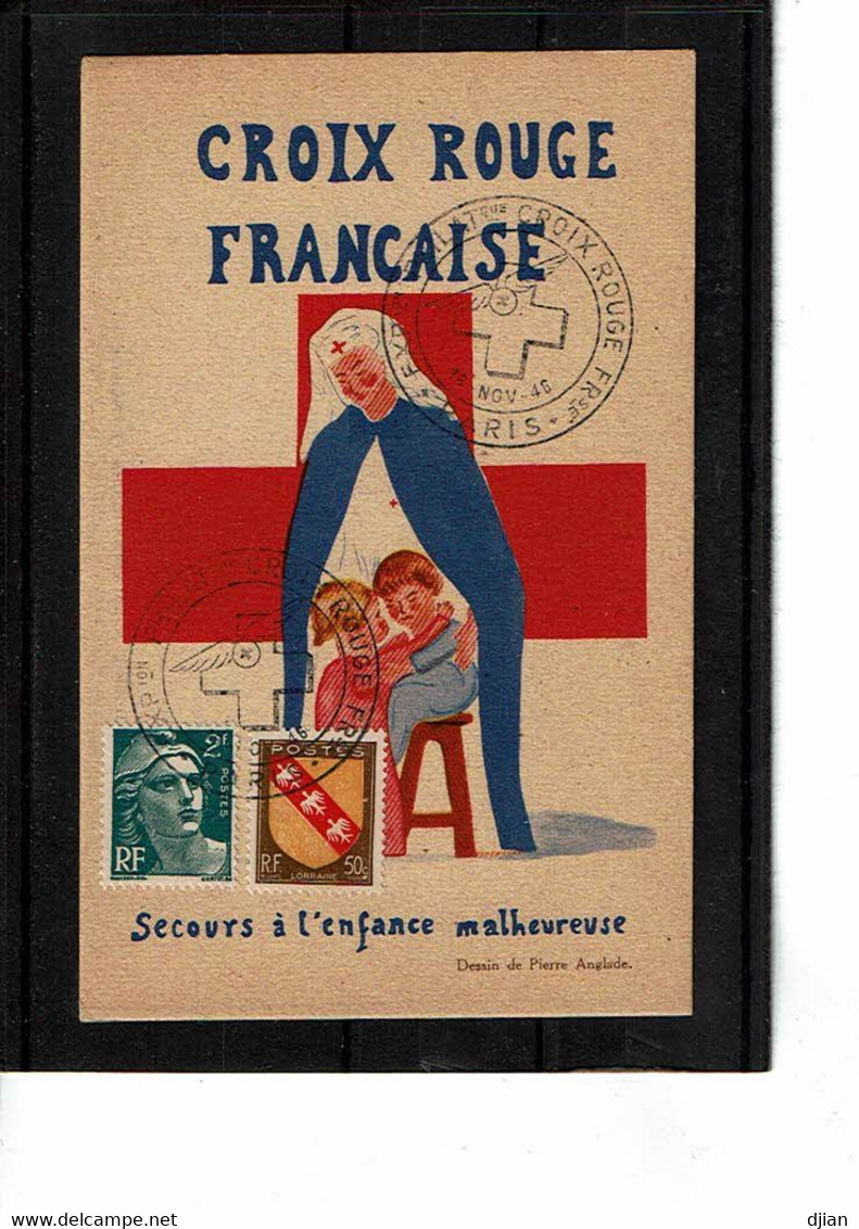 FRANCE  2 Cartes CROIX ROUGE 1946 - Red Cross