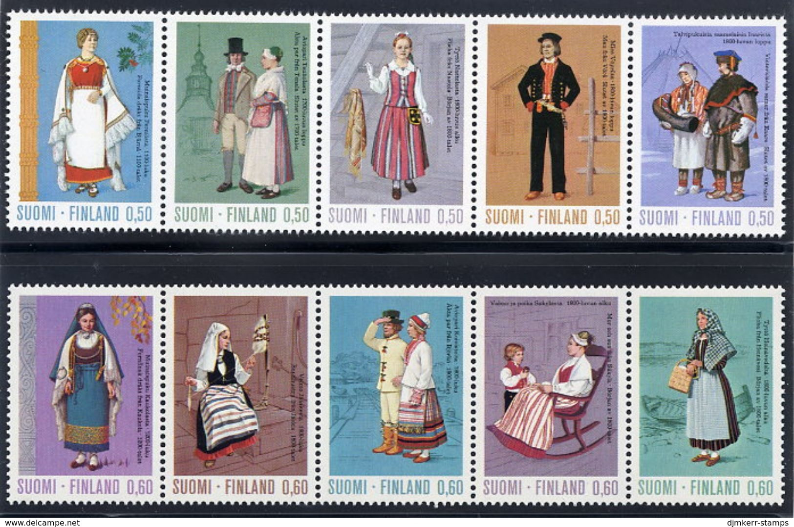 FINLAND 1972-73 Ancient And National Costumes Strips MNH / **. Michel 710-14, 733-37 - Ungebraucht