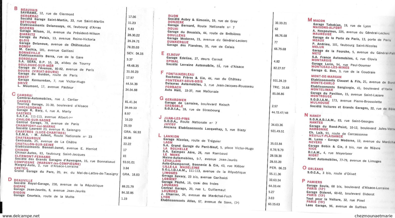 1963 FIAT - LISTE DES CONCESSIONNAIRES FRANCE - Automobili