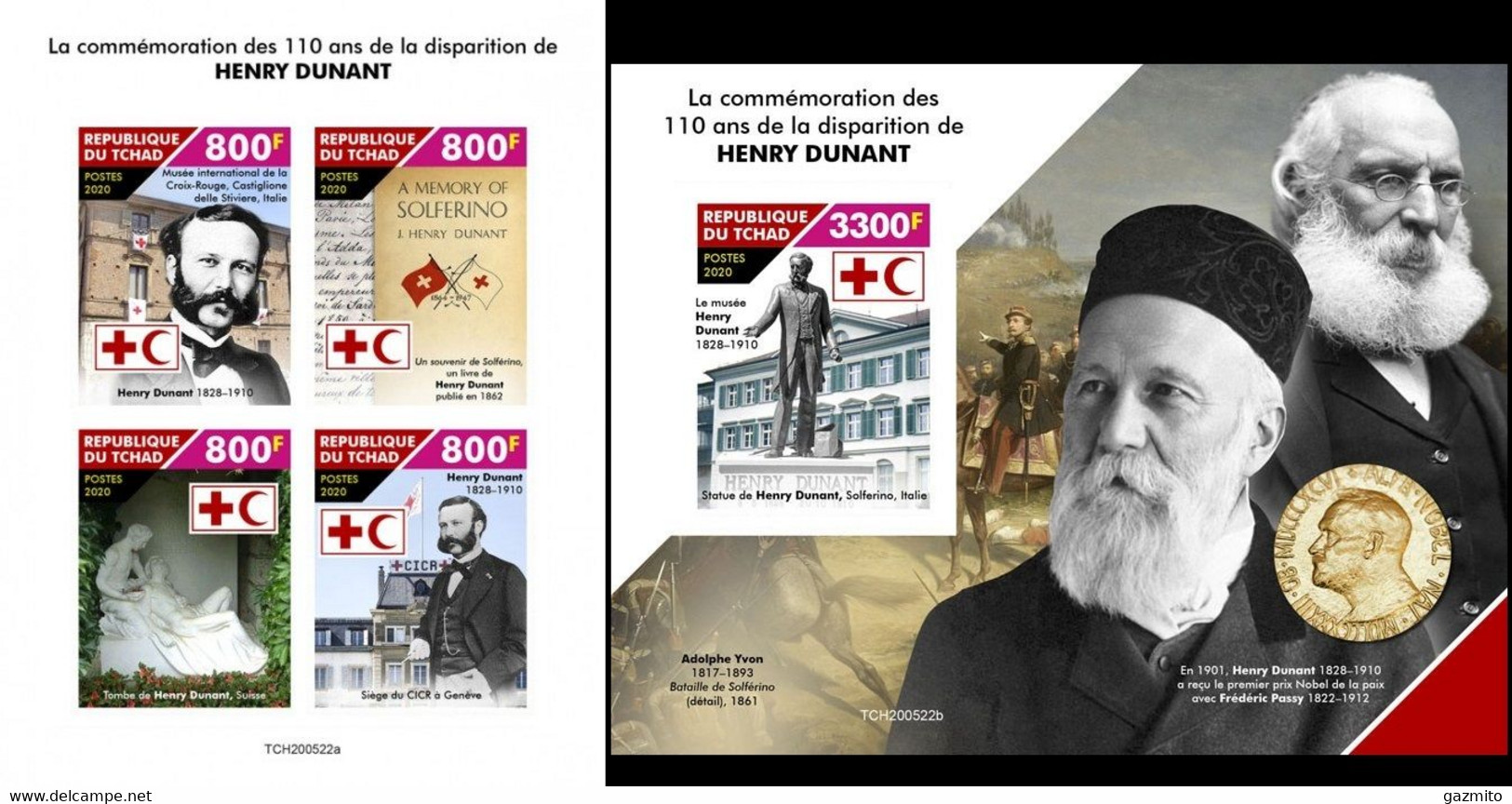 Tchad 2020, Red Cross, Dunant, 4val In BF +BF IMPERFORATED - Henry Dunant