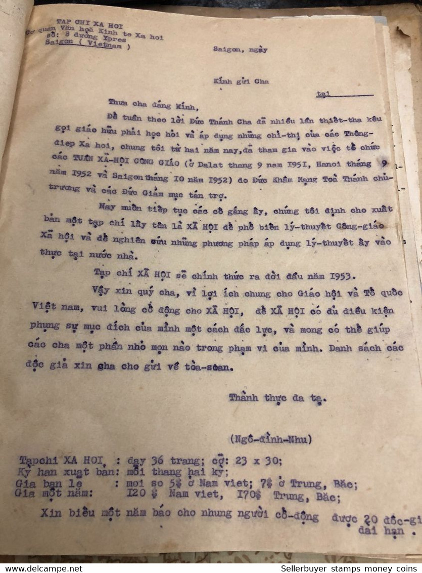 South Viet Nam letter To Addressed To MR Communications Director MR Cu Ngo Dinh Nhu In The First Republic Of Vietnam.yea - Verzamelingen