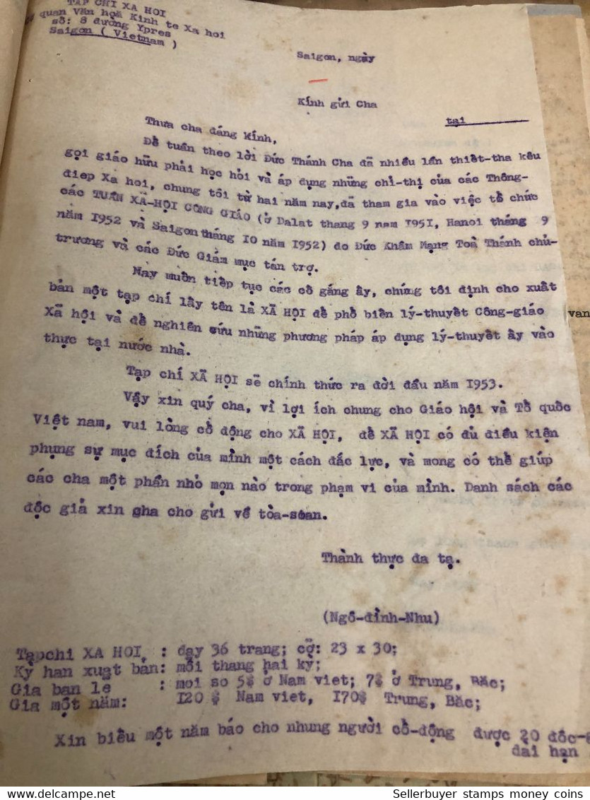 south Viet nam letter to addressed to MR communications director MR cu ngo Dinh Nhu in the first republic of Vietnam.yea