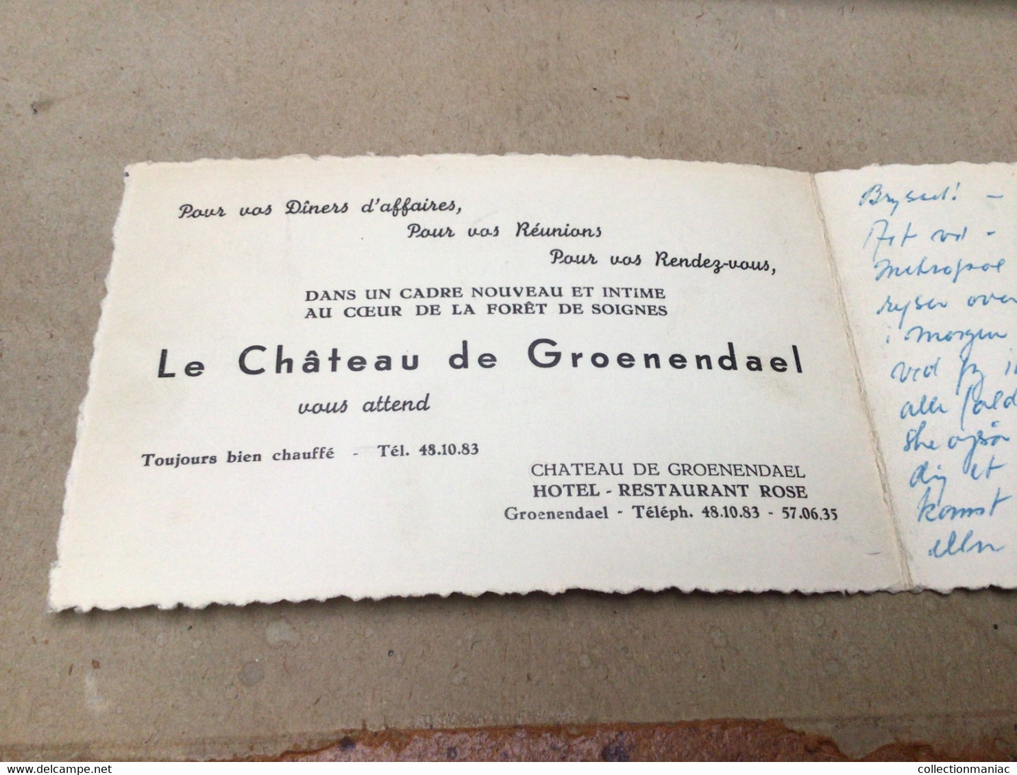 Carte Double Château De Grœnendael Hôtel Restaurant Automobiles - Hoeilaart