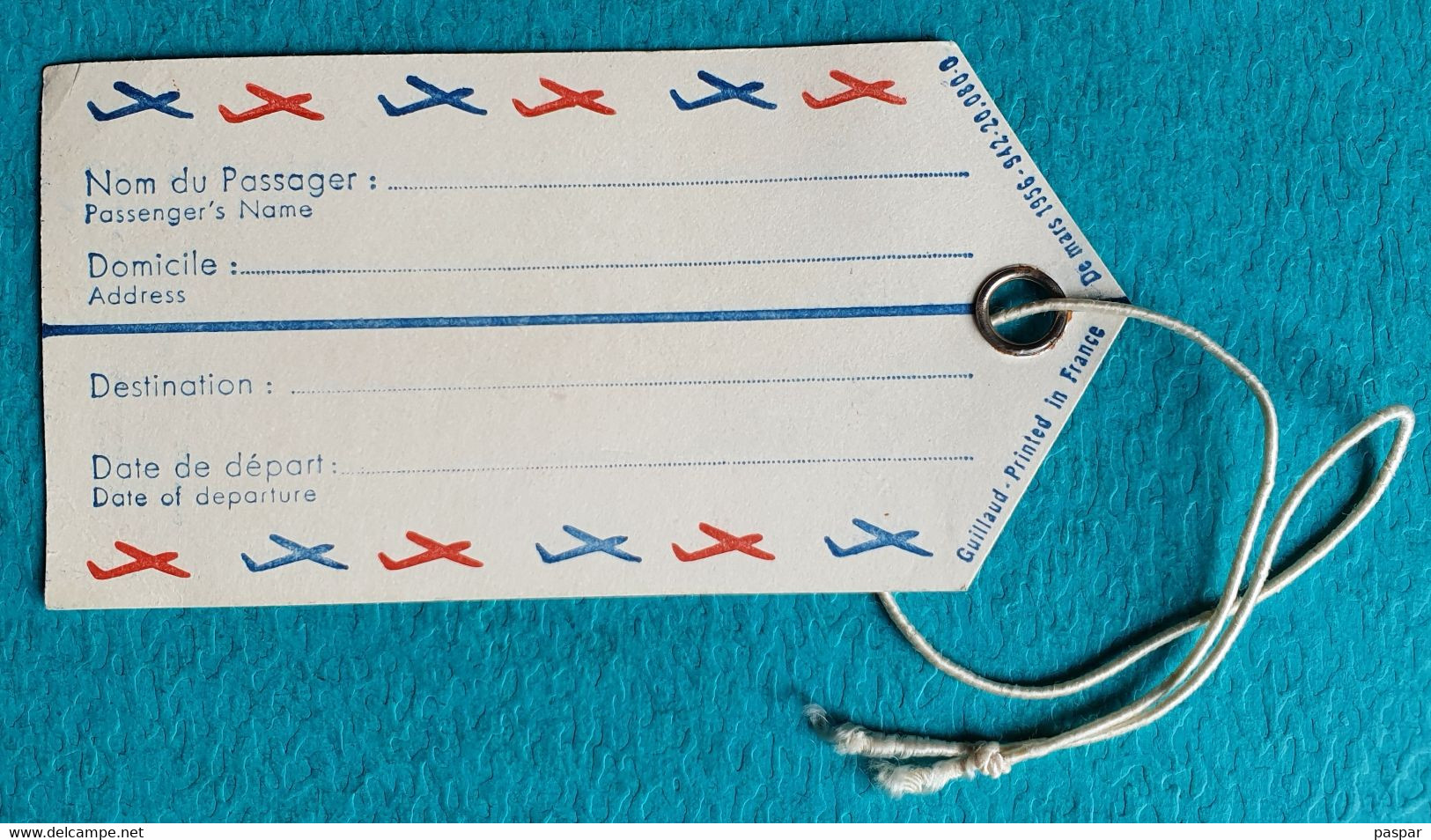 Etiquette Vintage Bagage AIR FRANCE Aviation 1956 - Baggage Etiketten