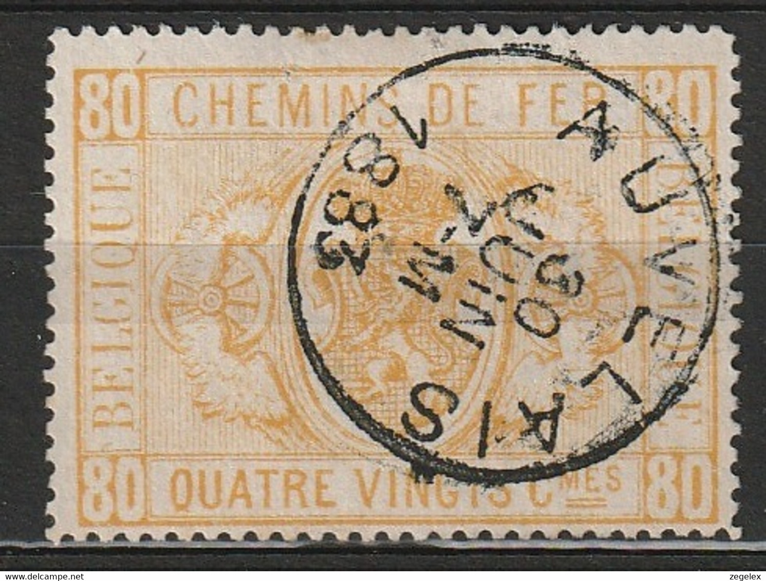 Belgie 1879-1882 SP5/TR5 80 C Zonder Gaatjes. Obl "AUVELAIS". Prachtig Gestempeld. Luxe.  Cat € 75,- - Used