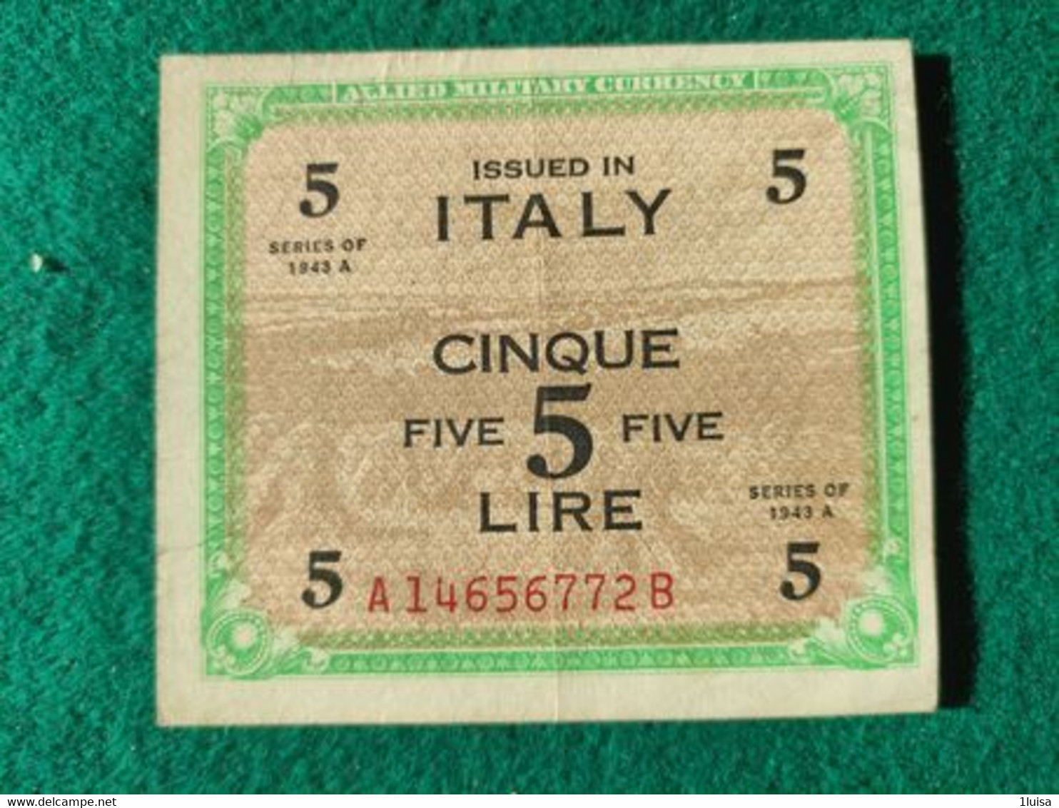 Italia 5 AM Lire 1943 - Ocupación Aliados Segunda Guerra Mundial