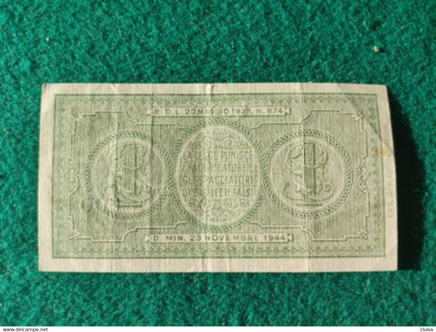 Italia  1 Lira 1944 - Italië – 1 Lira