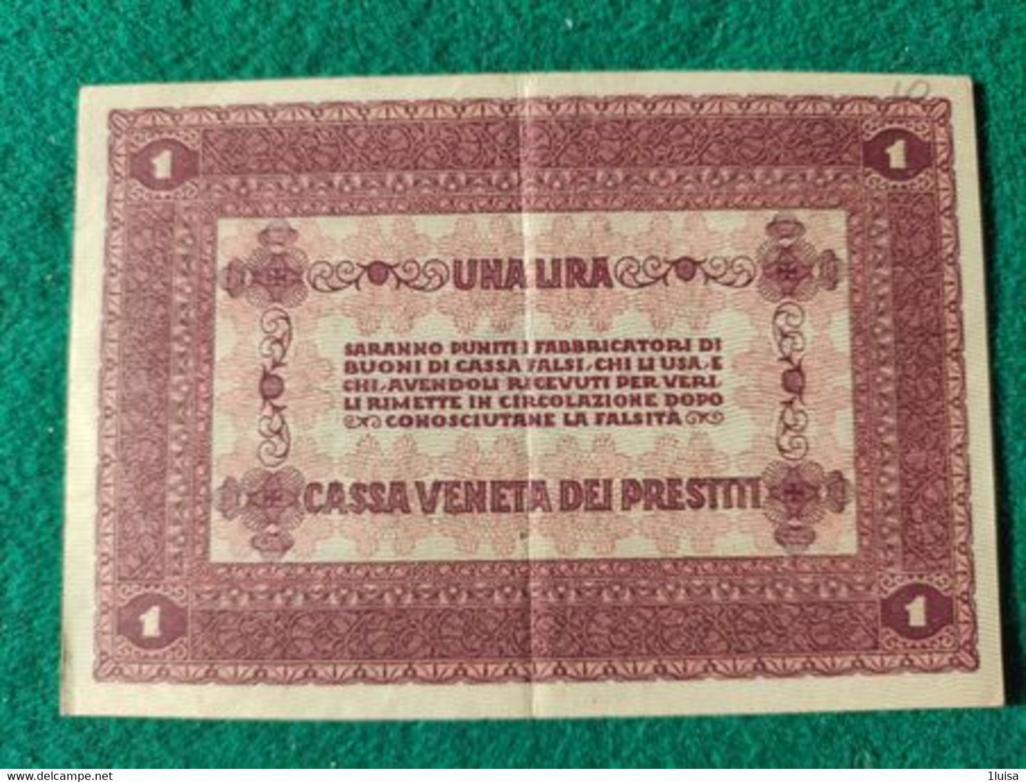 Italia Cassa Veneta Prestiti 1 Lira 1918 - Occupazione Austriaca Di Venezia