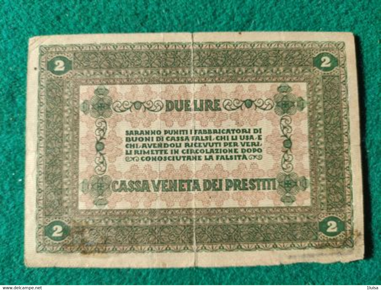 Italia Cassa Veneta Prestiti 2 Lira 1918 - Occupation Autrichienne De Venezia