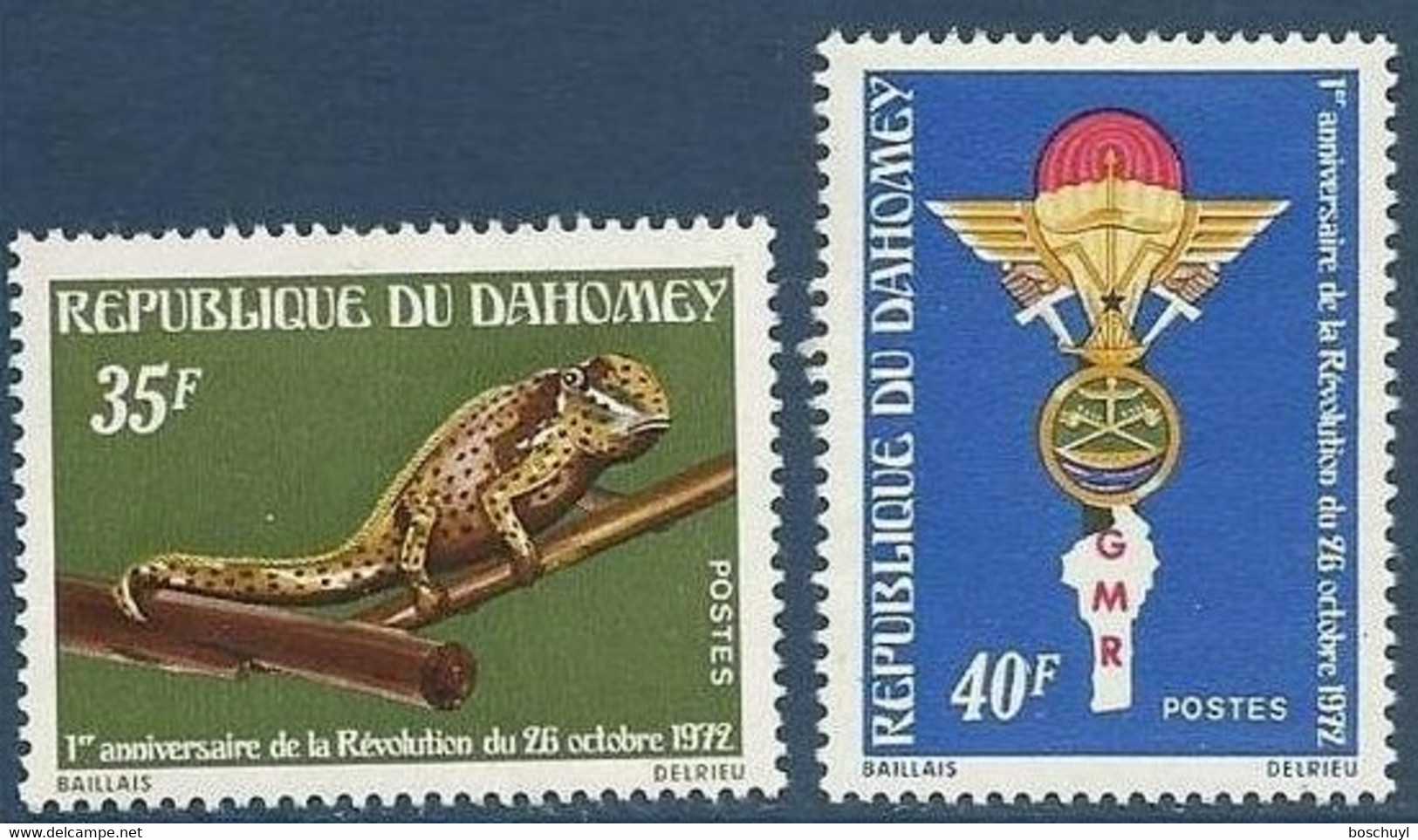 Dahomey, 1973, Revolution, Chameleon, MNH, Michel 542-543 - Benin – Dahomey (1960-...)