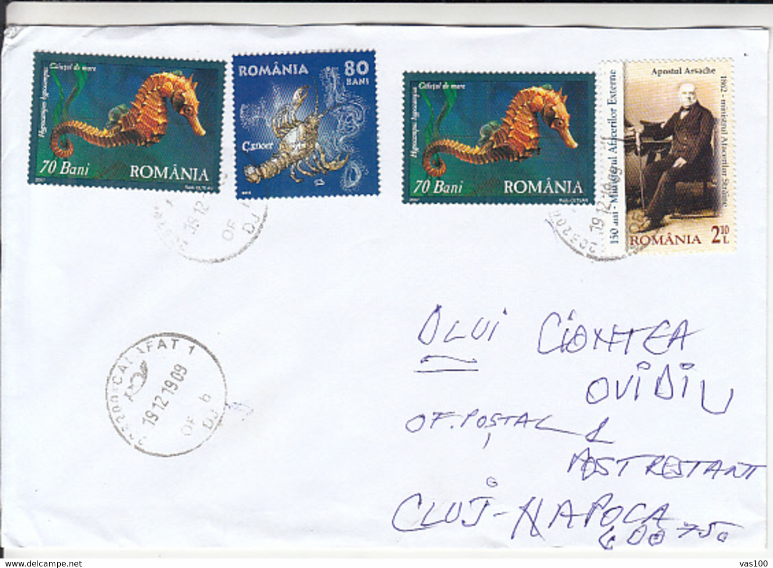 SEAHORSE, CANCER ZODIAC SIGN, PERSONALITY, STAMPS ON COVER, 2019, ROMANIA - Lettres & Documents