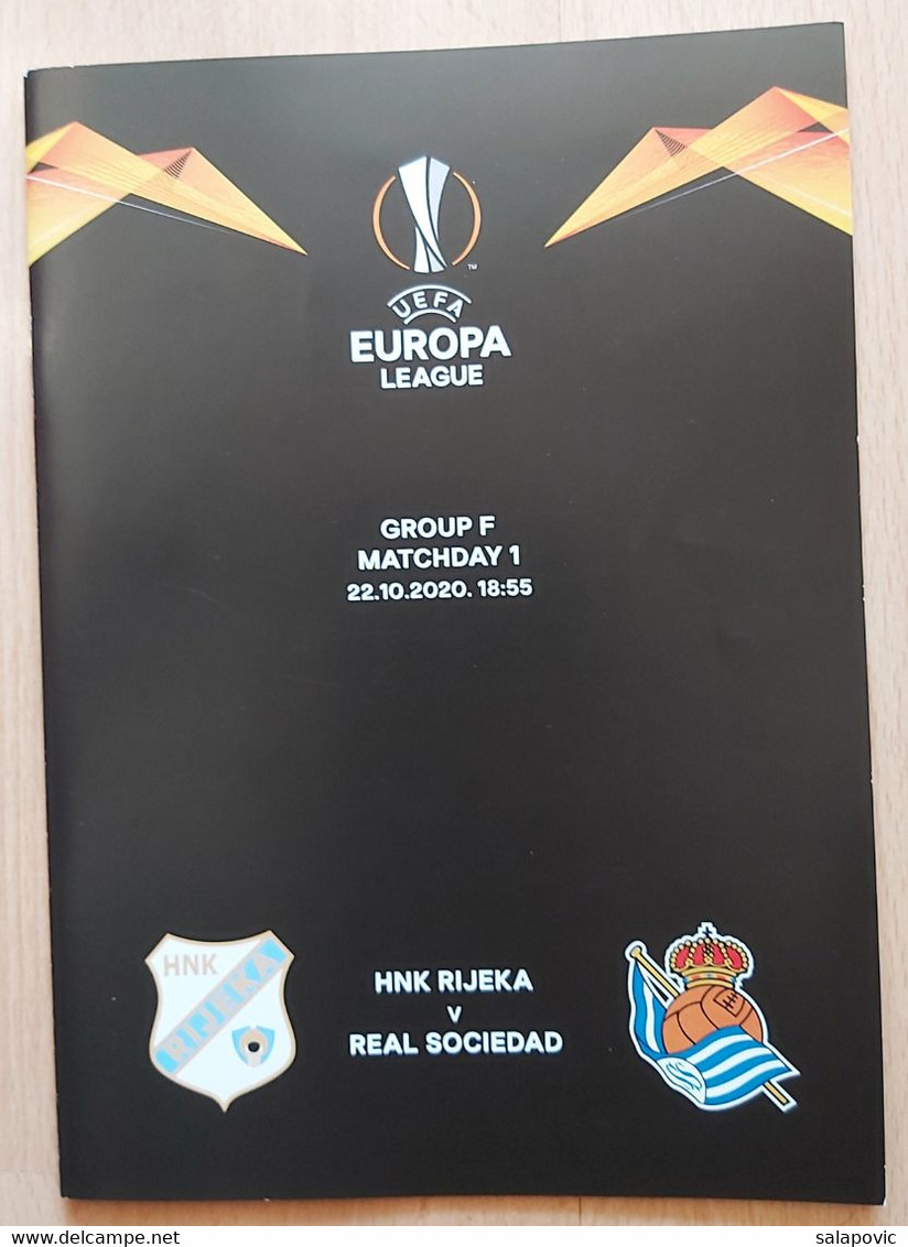 FOOTBALL MATCH PROGRAM HNK RIJEKA (Croatia) Vs REAL SOCIEDAD (Spain) UEFA EUROPA LEAGUE Group F, 22.10.2020 - Libros