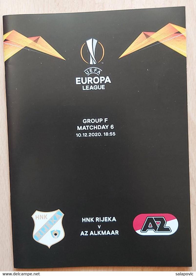 FOOTBALL MATCH PROGRAM HNK RIJEKA (Croatia) Vs AZ ALKMAR (Netherlands) UEFA EUROPA LEAGUE Group F, 10.12.2020 - Livres
